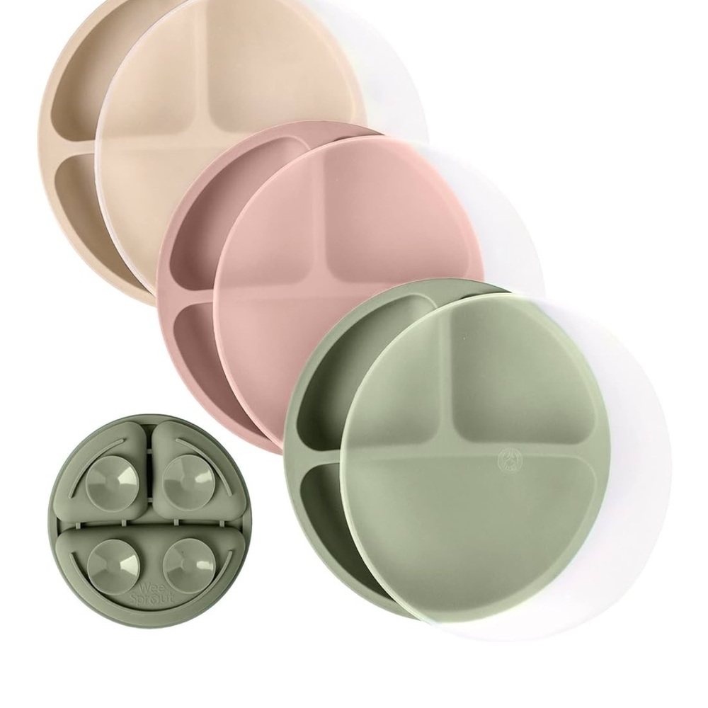 2pc Set of Silicone Toddler Plates in Pink & Beige